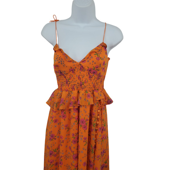 For Love & Lemons Women's Size Small Sleeveless Orange Floral Dress - Picture 7 of 11